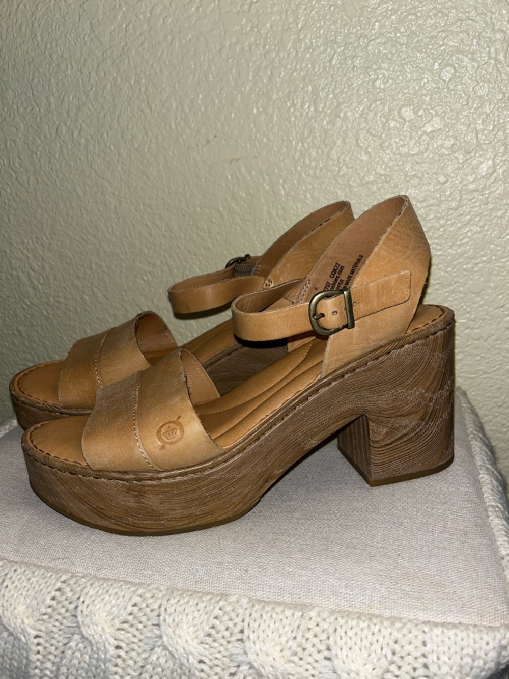 Born Tan Leather Platform Sandal with Buckle